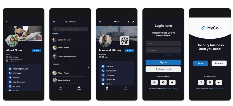 MyCo app screens