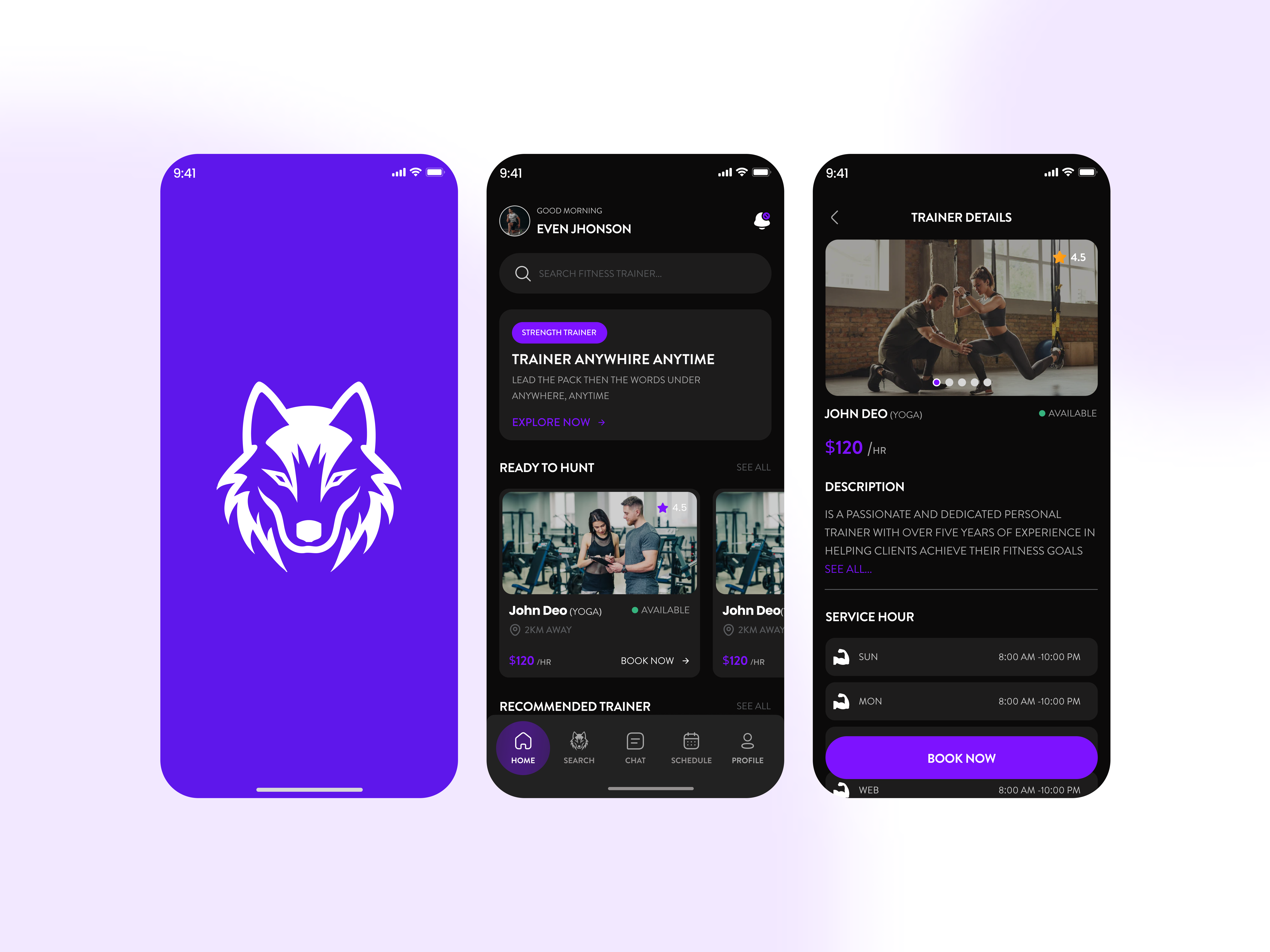 We Go Wolf app screens